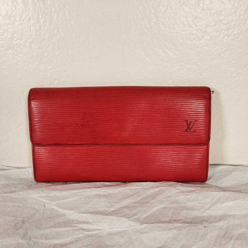 Louis Vuitton Epi Porte Feuille Sarah Leather Long Bifold Wallet Red Authentic